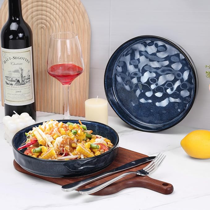 LIANYU 33oz Pasta Bowls Sets of 4, Wide Shallow Stoneware Dinner Plates | - Image 3