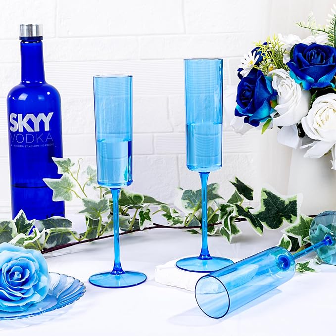 YOUBET 24Pack Blue Champagne Flutes Plastic - Image 8