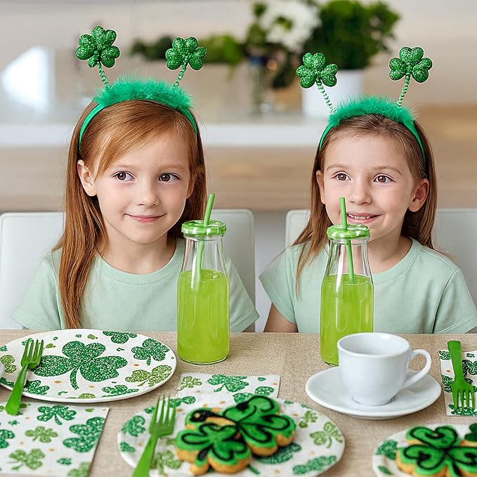100 Pcs St. Patrick’s Day Shamrock Tableware Party Supplies Set, Serves 25 – - Image 4