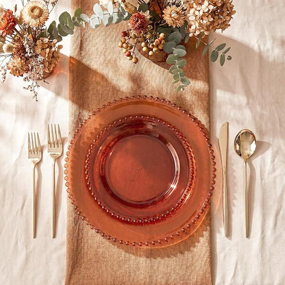 U-QE 60PCS Clear Brown Plastic Plates, Beaded Plates Disposable Heavy Duty | - Image 2