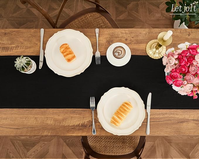 Letjolt Black Table Runner 108 Inches Long | Rustic - Image 2