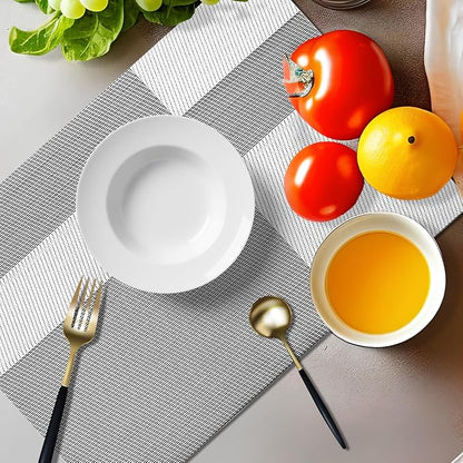 Placemats Set of 4 Vinyl Washable White Gray Placemats, 18"x12" Wipeable Heat-Resistant Non-Slip Easy Clean Table Mats Ideal for Dining Table Table Runner and Outdoor (4, White Square)