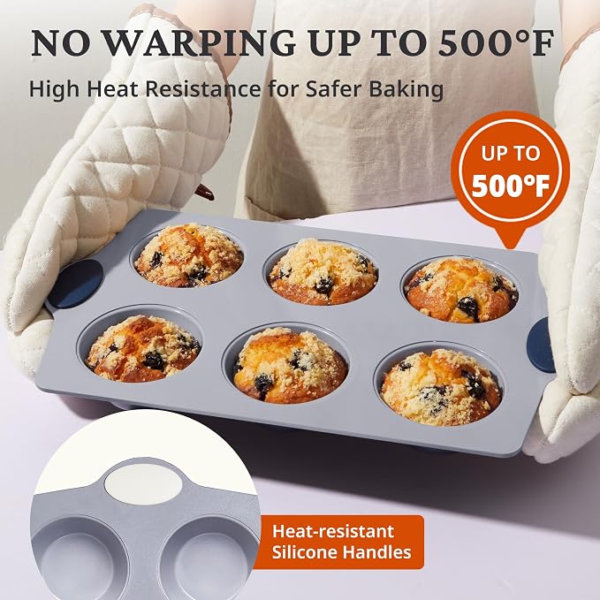 BRONYPRO 2-Pack 6-Cup Non Toxic Nonstick Ceramic Jumbo Muffin Pan & Cupcake Tin - Image 8
