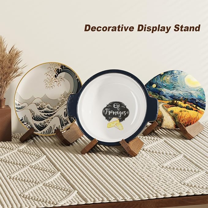 2Pack Large Bowl Stands for Display 12 Inch Heavy Duty, Extra Wide Wooden Plate - Image 2