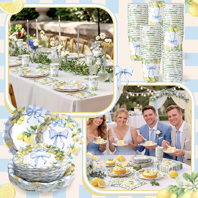 250 Pcs Amalfi Lemon Disposable Paper Plates and Napkins | Italian Amalfi Coast - Image 7