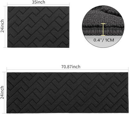 hicorfe Kitchen Rugs and Mats Sets,2 Pieces Super Absorbent Polypropylene Non-Slip Rug,Soft Comfort Floor Mat,Washable for Kitchen,Hallway,Office,Sink,Laundry(24" x 35"+24" x 71",Charcoal)