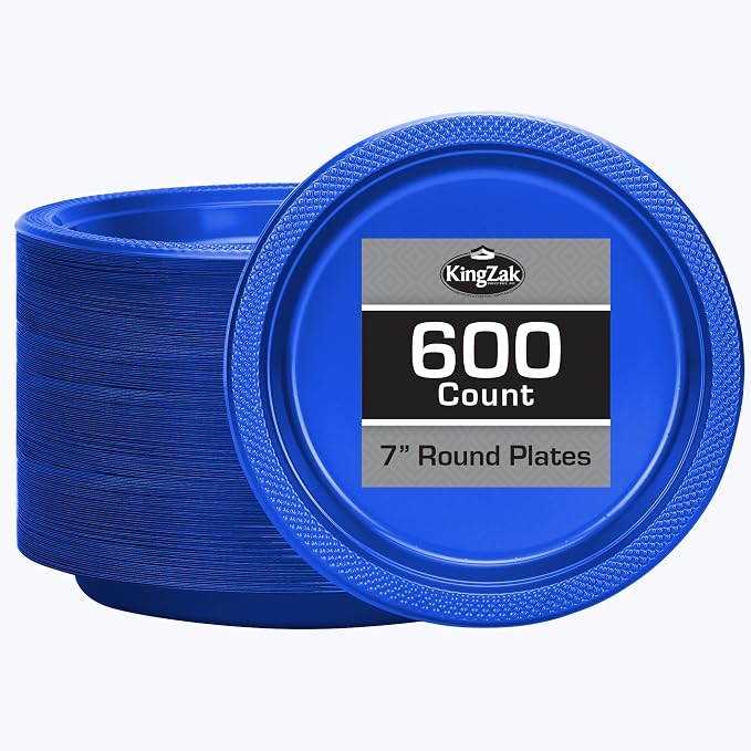 Hanna K. Signature Blue Plastic Plates 7 Inch 600 Count – Heavy Duty Disposable by HannaKSignature