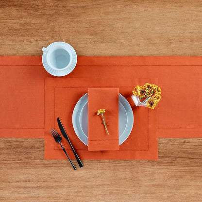 Solino Home Cotton Linen Table Runner Burnt Orange Hemstitch, 14 x 48 in | - Image 4