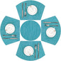 SHACOS Small Round Table Placemats Set of 5 Woven Vinyl Wedge Placemats with Centerpiece Round Table Mats Heat Resistant Wipe Clean (5, Teal Blue)