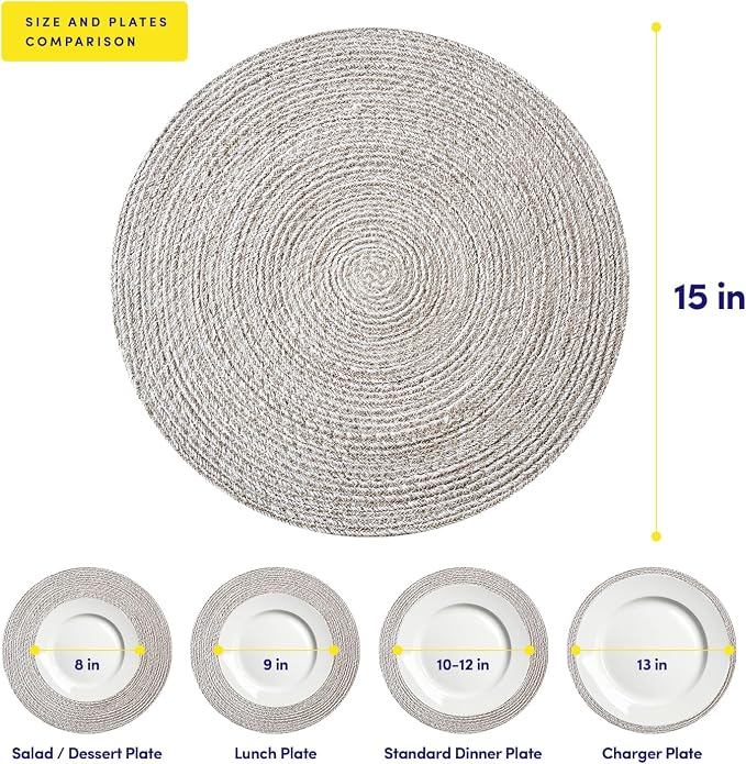 Round Placemats Set of 4-100% Cotton Two-Tone Placemat - Image 4