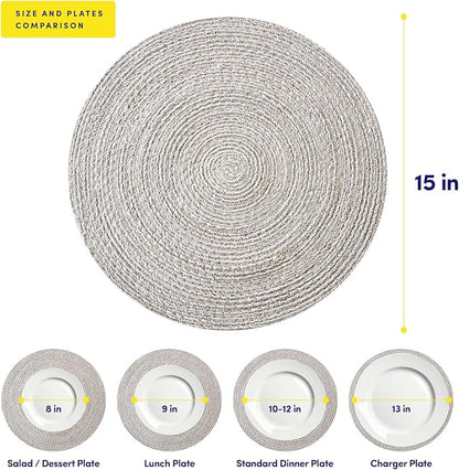Round Placemats Set of 4-100% Cotton Two-Tone Placemat - Image 4
