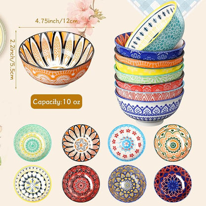 8 Pcs Colorful Ceramic Bowl Set 10 oz 4.75'' Porcelain Kitchen Soup Cereal - Image 2