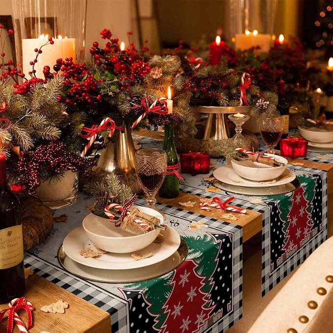 Christmas Trees Table Runner 72 Inches Long, Xmas Snowflake Retro Table Runners - Image 6