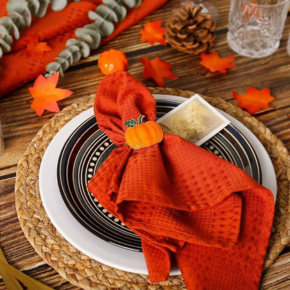 wonlex Pumpkin Napkin Rings Set of 6, Fall Napkin Rings Holder, Metal Napkin - Image 2