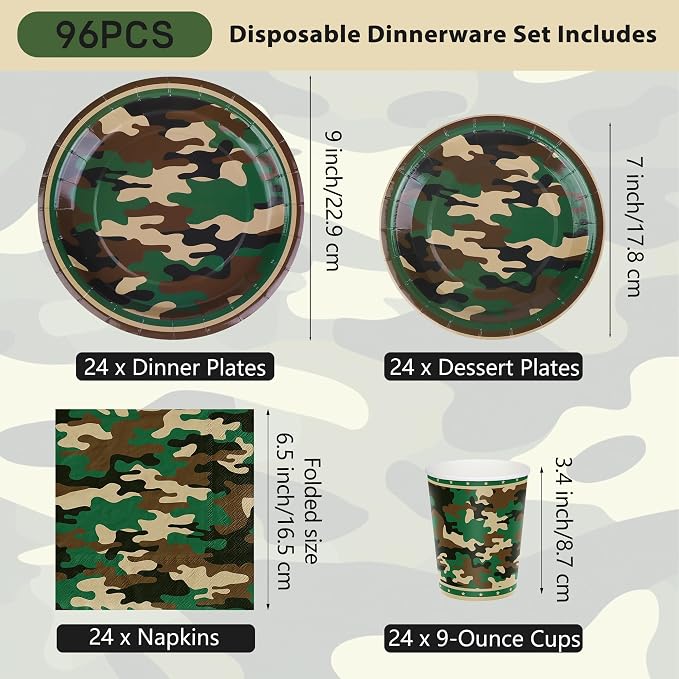 Kochorie 96 Pieces Camouflage Themed Party Supplies Disposable Camo Tableware - Image 2