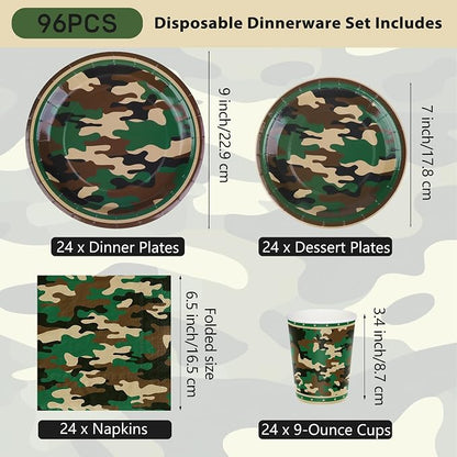 Kochorie 96 Pieces Camouflage Themed Party Supplies Disposable Camo Tableware - Image 2