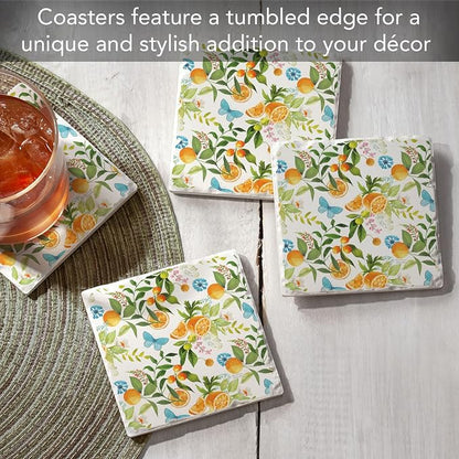 Thirstystone Sweet Clementine 4 Pack Tumbled Tile Stone Coasters | 4" Square - Image 2