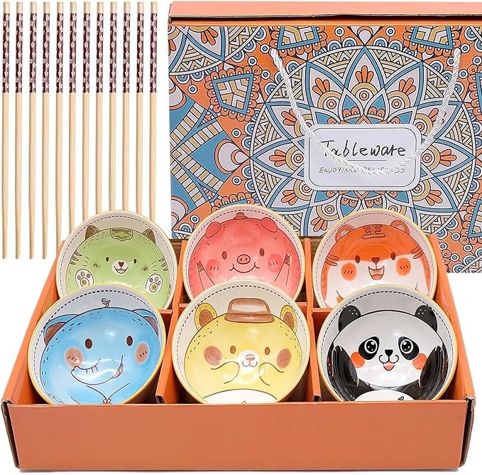 6 PCS Ceramic Rice Bowls, Cute Cartoon Small Dessert Bowl, Cereal Bowls Serving by Unknown