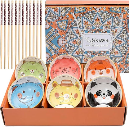 6 PCS Ceramic Rice Bowls, Cute Cartoon Small Dessert Bowl, Cereal Bowls Serving by Unknown