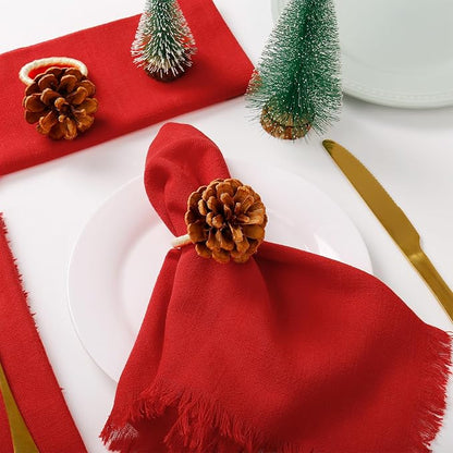 Christmas Napkin Rings Set of 8, Pinecone Napkin Rings, Handmade Cloth Napkin - Image 3