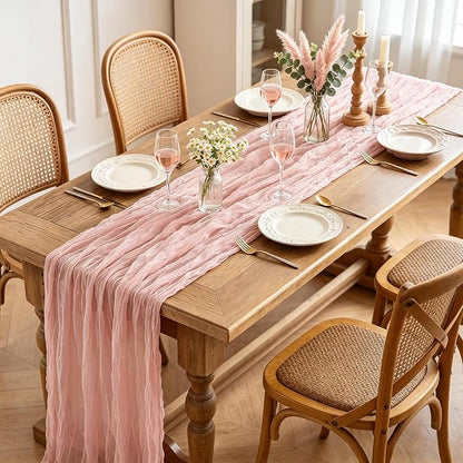 Pink Cheesecloth Table Runner, 10FT Dusty Pink Boho Gauze Table Runner - Image 2