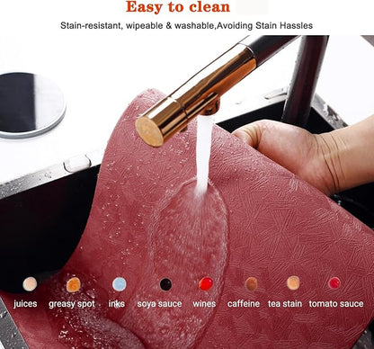 Vinyl Placemats Set of 6 Heat Resistant Easy Clean Non-Slip Place Mats for Dining Table Faux Leather Waterproof Stain Resistant Wipeable Washable PVC Table Mats(6, Red)