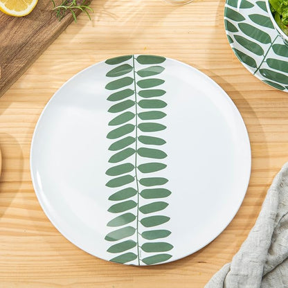 Bzyoo 12-Piece Melamine Dinnerware Set - Leaf | Lightweight, Durable, BPA-Free | Dishwasher Safe Dish Set for Indoor & Outdoor Use - Perfect for Camping, BBQs, Kids