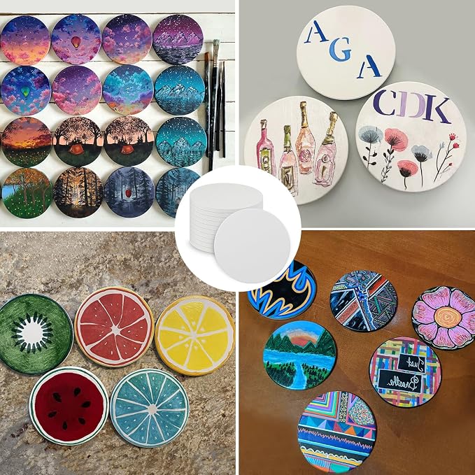 GNIEMCKIN 50 Pieces 3.54 Inch Round Blank Ceramic Coasters, Unglazed Ceramic - Image 6