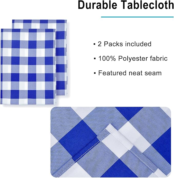 Checkered Tablecloth 2 Pack 52 x 70 inch, Royal Blue and White | Waterproof - Image 2