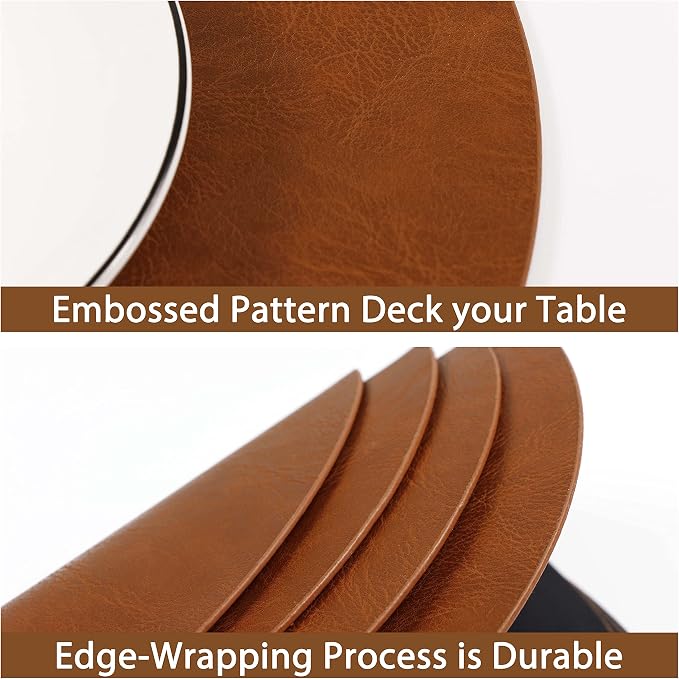 Embossed PU Leather Placemats, Waterproof Coffee Coasters, Kitchen Table Mats - Image 6