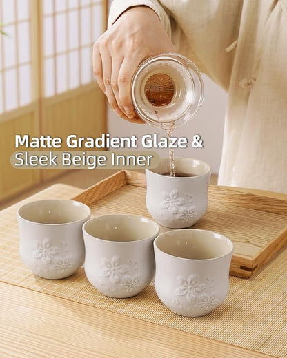 ZENS Japanese Tea Cups Set of 4 – 210ML Embossed Porcelain Japan Tea Cups - Image 3