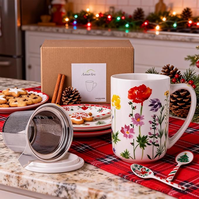 AmorArc Tea Cup With Infuser and Lid, 18oz Loose Leaf Tea Mug With Steeper | - Image 8