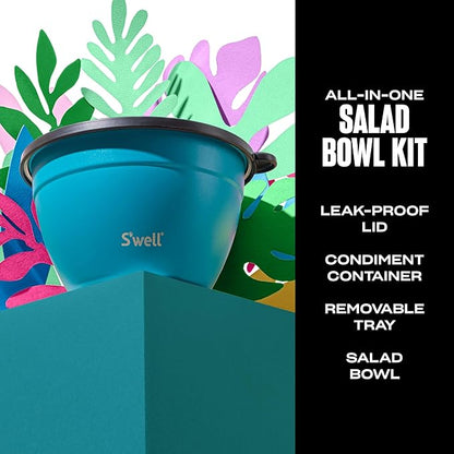 S'well Stainless Steel Salad Bowl Kit 64oz, Peacock Blue, Comes - Image 2