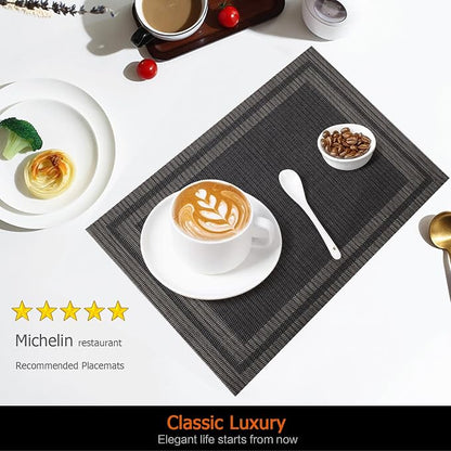 Black Gold Vinyl Placemats Set of 12, Heat Resistant Table Placemats | 18x12 - Image 2