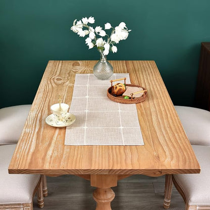 NEWISHER Rustic Embroidered Plaid Cloth Small Table Runner 36 inches | - Image 2