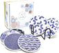 AD Set of 6 Coasters for Drinks Absorbing Round Ceramic Stone Coaster with Cork Base,Tabletop Protection Mat for Mugs and Cups,Office,Kitchen (Shibori with Holder)