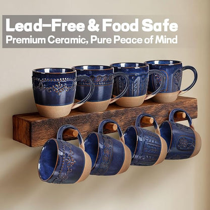 Artena Ceramic Coffee Mugs Set of 4, 16oz Embossed Large Latte Mugs Coffee Cups - Image 3