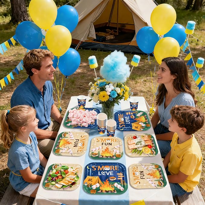 250Pcs S' Mores Camping Party Plates Supplies ，Serves 50 | S' More Love Fun - Image 6