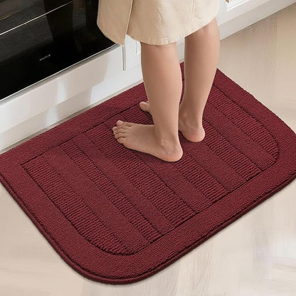 BEQHAUSE 24x36 Inch Kitchen Rug Mat Durable Kitchen Rugs Non-Slip Washable Absorbent Kitchen Mats for Floor Dirt-Resistant Semicircular Kitchen Mat (Red)