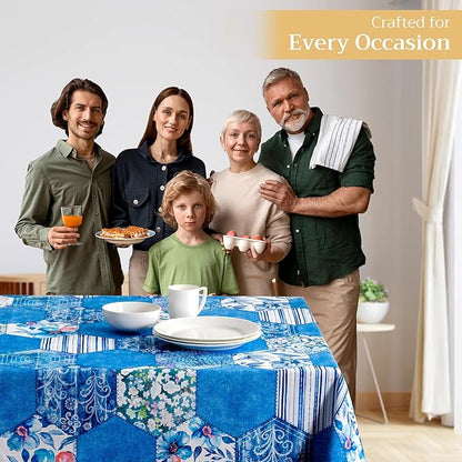 Maison d' Hermine Table Cloth Rectangle Table 100% Cotton 60 x 120 Inches Tablecloth Reusable Decorative for Dining Room Farmhouse Home Valentines Day Decorations Spring Summer - Summer Blues