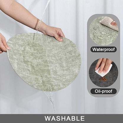 Myir JUN Round Placemats Dual Sided, Faux Leather Place Mats Set of 4 Indoor Placemats for Dining Table Outdoor Placemats Non-Slip Washable Table Mats (Set of 8, Gray Grass Green)