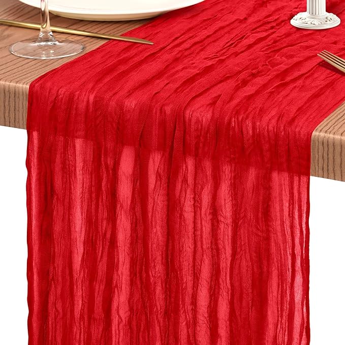 Showgeous 2 Pack Red Cheesecloth Table Runners Boho Wedding Decor | Rustic - Image 9