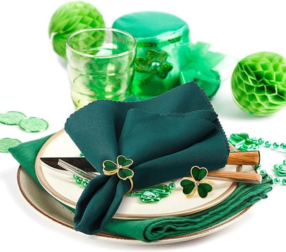 APTWOW Green St Patricks Day Shamrock Napkin Rings Set of 6 - Gold Metal Shamrock Napkin Holder, Spring Napkin Rings for St. Patrick's Day Party Wedding Table Decor