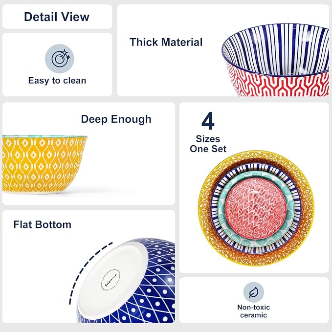 Selamica Ceramic Mixing Bowls, Nesting Bowls Set of 4 - Image 6