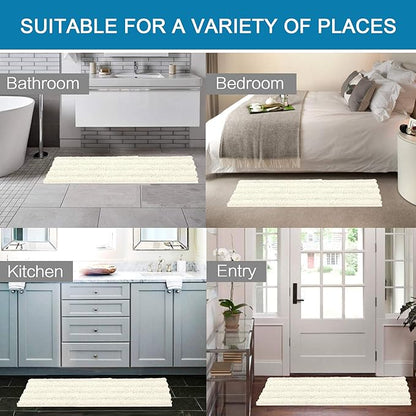 H.VERSAILTEX Bath Mats for Bathroom Non Slip Luxury Chenille Striped Bath Rug Absorbent Non Skid Fluffy Soft Shaggy Rugs Washable Dry Fast Plush Carpet Mats for Bath Room, Tub