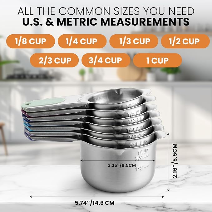 Spring Chef Magnetic Stainless Steel Measuring Cups Set of 7, Winter Frost | - Image 3