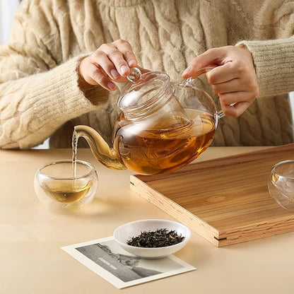 CNGLASS Double Wall Glass Tea Cup Set of 4, 100ml Asian Insulated Clear Teacups - Image 3