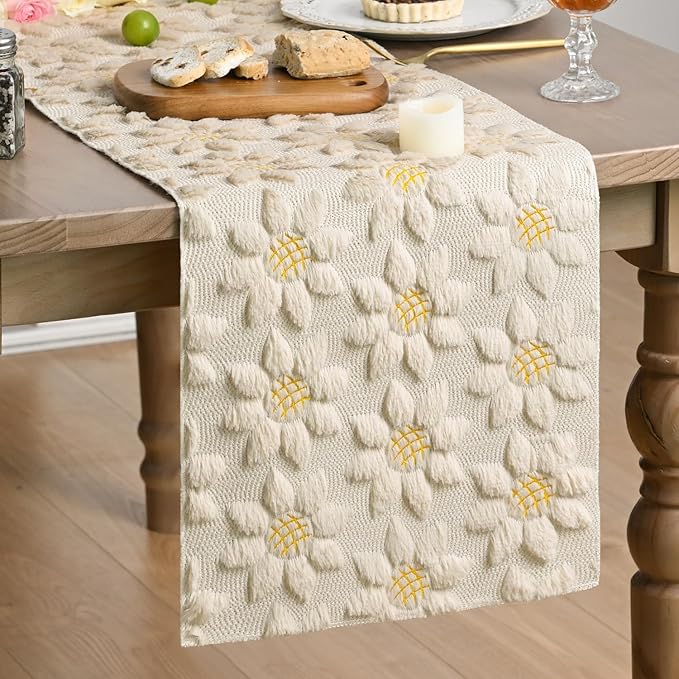Artoid Mode Beige Soft Plush Faux Fur Jacquard Embroidery Sunflower Spring by ArtoidMode
