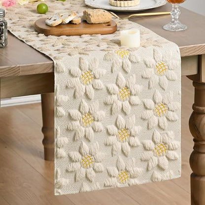 Artoid Mode Beige Soft Plush Faux Fur Jacquard Embroidery Sunflower Spring by ArtoidMode