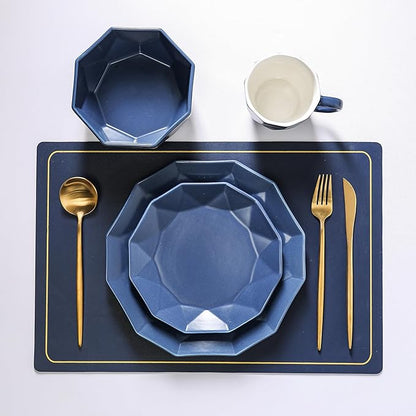 Stone + Lain Jamie Porcelain 16-Piece Geometric Dinnerware Set, Blue